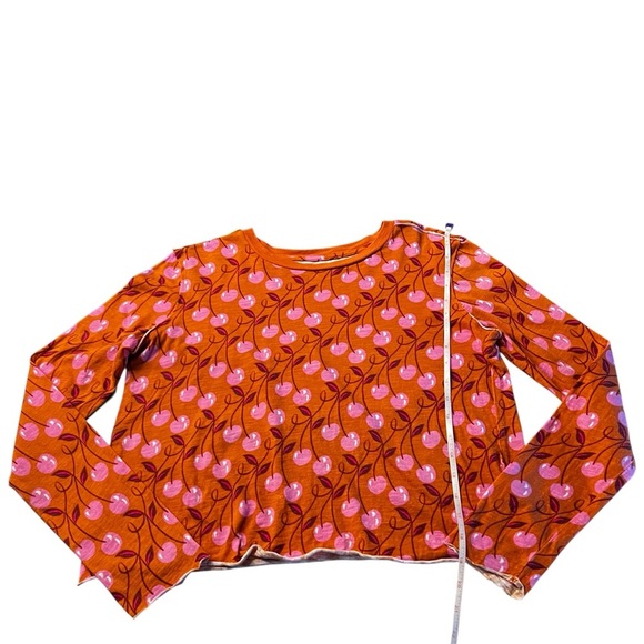Maeve By Anthropologie Orange and Pink Cherry Print Long Sleeve Top Size Small - Picture 7 of 9